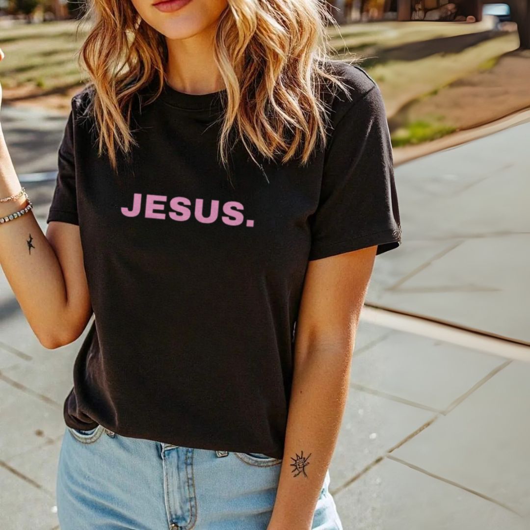 Camiseta Evangélica Preta e Rosa - Jesus