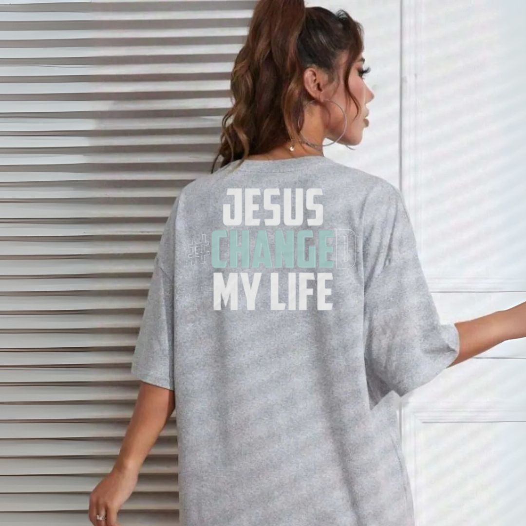 Camiseta Evangélica Cinza – Jesus Changed My Life