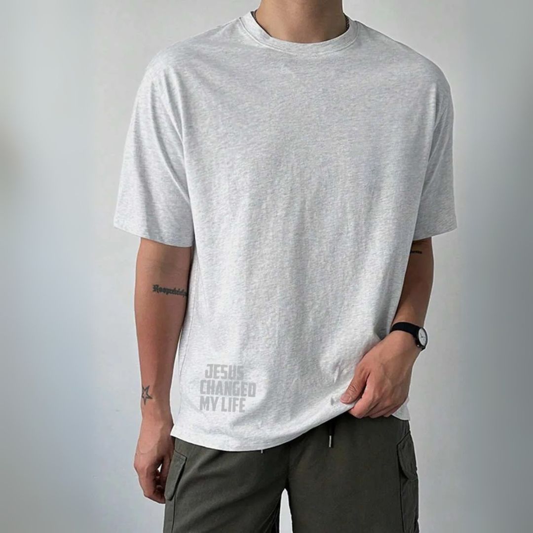 Camiseta Evangélica Cinza – Jesus Changed My Life
